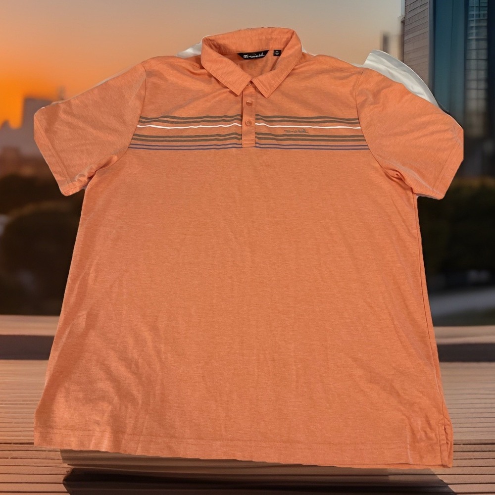 Travis Mathew‎ Polo Shirt Mens XXL Orange Striped Short Sleeve Collared Golf DAD